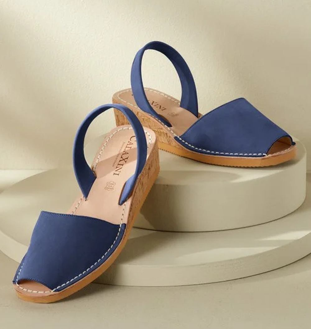 CalaXini Womens Cork Wedge Sandals EU 40 US 9.5-10 Navy Blue Suede NWOB